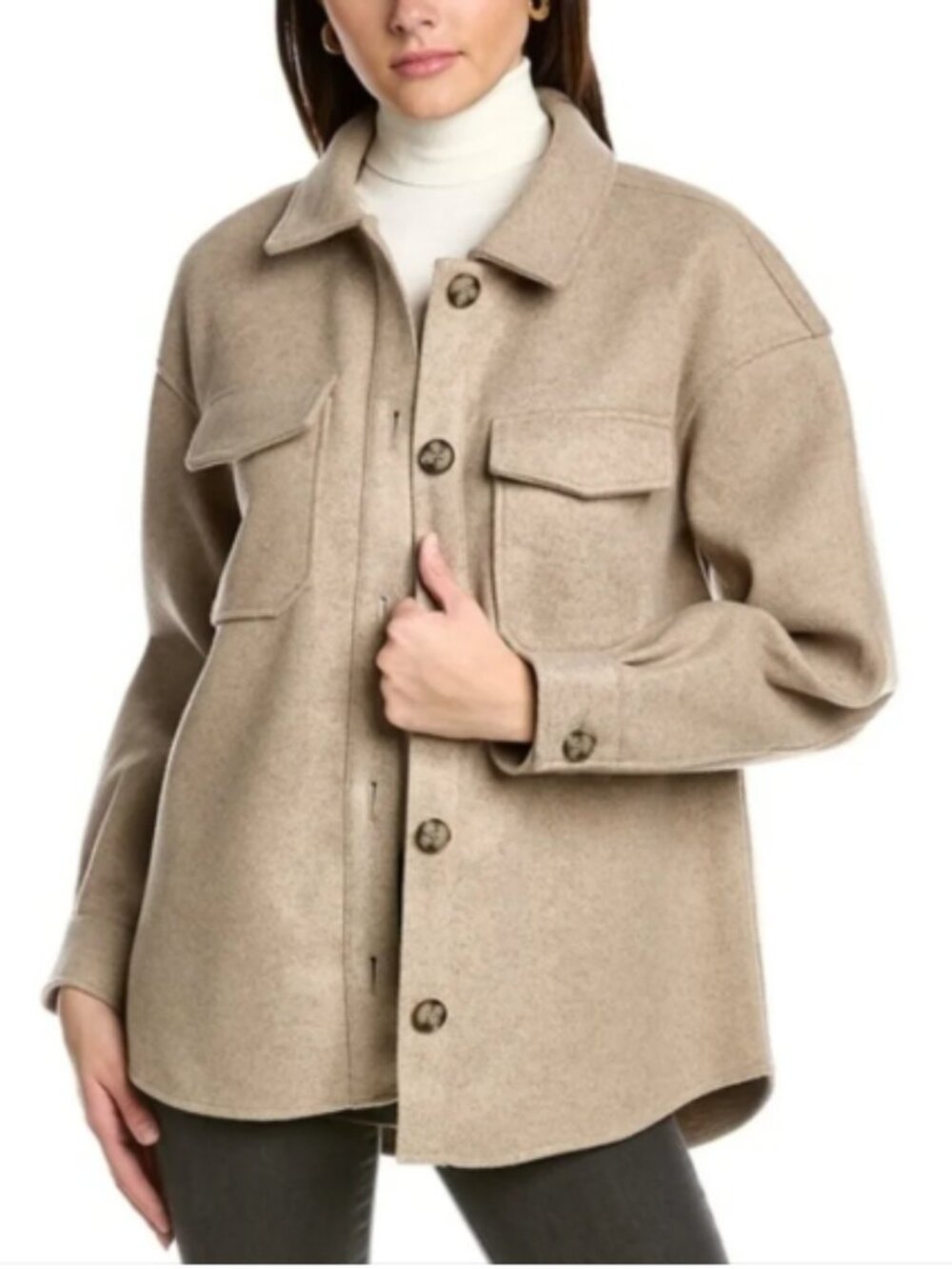 AVEC LES FILLES I Oatmeal Beige Button-Front Boyfriend Shacket Jacket, XS